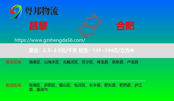 昌黎县到合肥专线