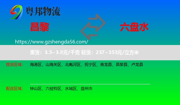 昌黎县到六盘水物流