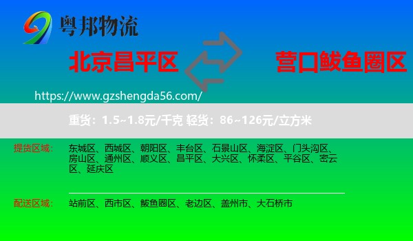昌平区到鲅鱼圈区物流专线