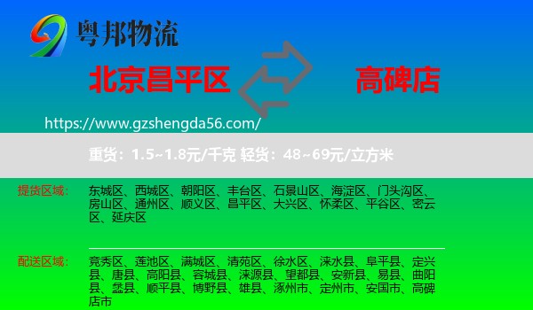 昌平区到高碑店市物流专线