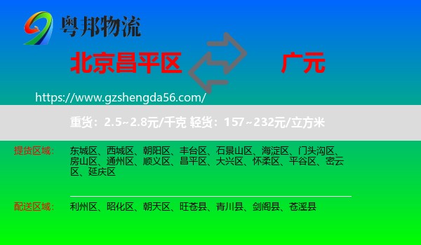昌平区到广元物流专线