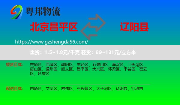 昌平区到辽阳县物流专线