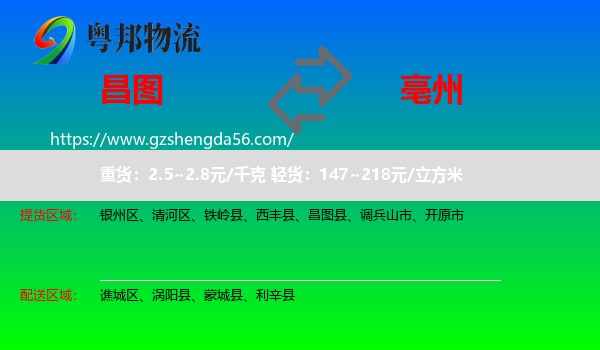 昌图县到亳州物流