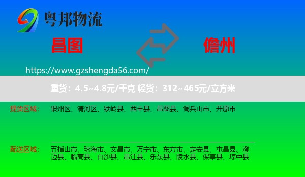 昌图县到儋州物流