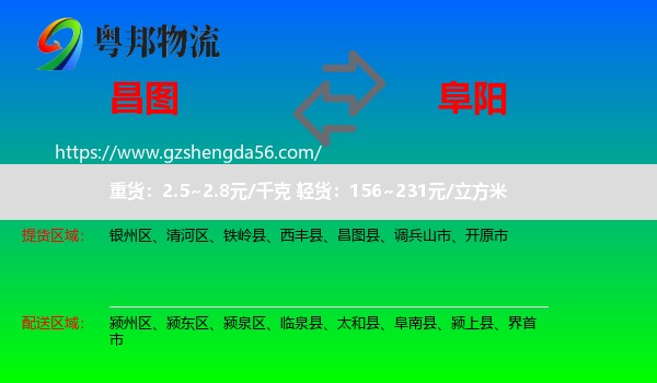 昌图县到阜阳物流