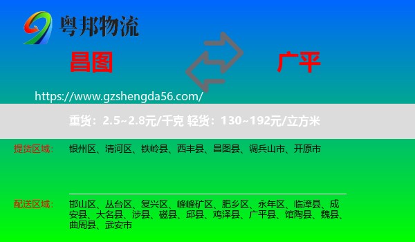 昌图县到广平县物流专线