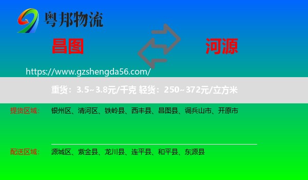 昌图县到河源物流