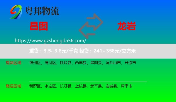 昌图县到龙岩物流