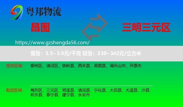 昌图县到三元区物流专线