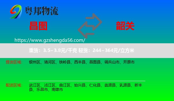 昌图县到韶关物流