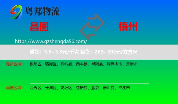 昌图县到梧州物流