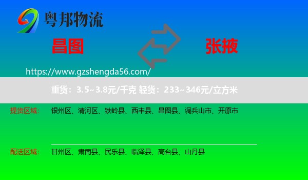 昌图县到张掖物流