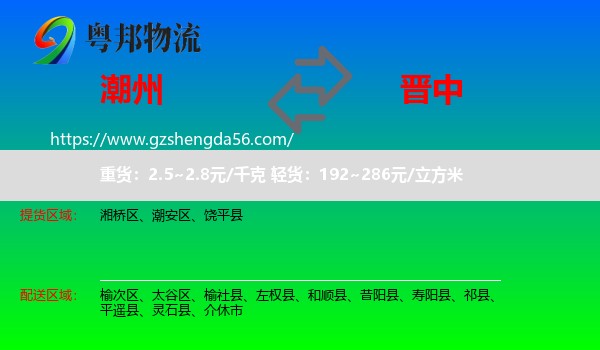 潮州到晋中物流专线