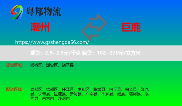 潮州到巨鹿县物流专线