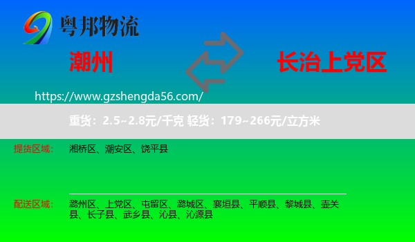 潮州到上党区物流专线