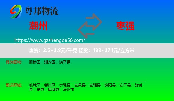 潮州到枣强县物流专线