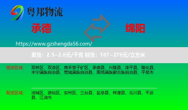 承德到绵阳物流