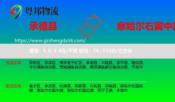 承德县到察哈尔右翼中旗物流专线