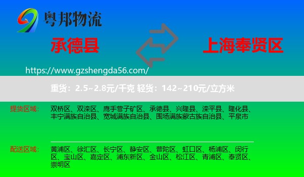 承德县到奉贤区物流专线