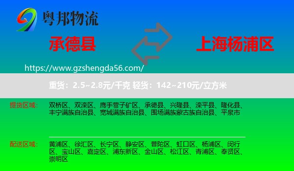 承德县到杨浦区物流专线