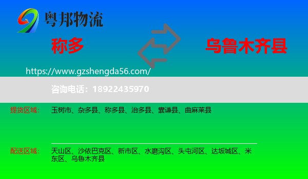 称多县到乌鲁木齐县物流专线
