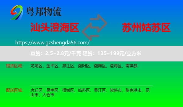 澄海区到姑苏区物流专线