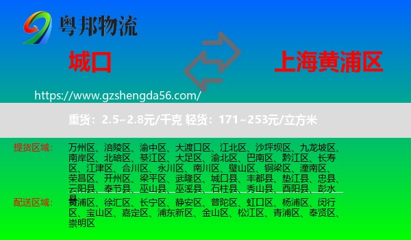 城口县到黄浦区物流