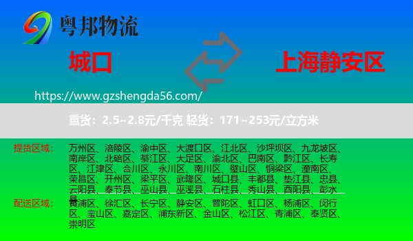城口县到静安区物流