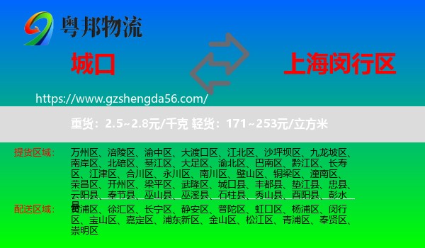 城口县到闵行区物流