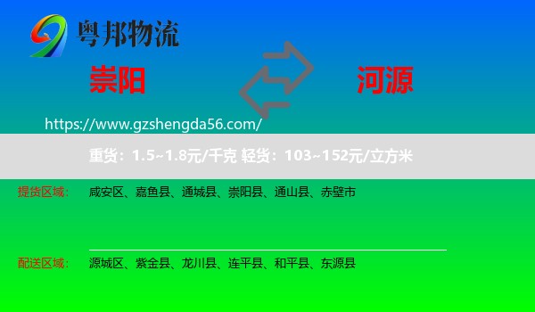 崇阳县到河源物流