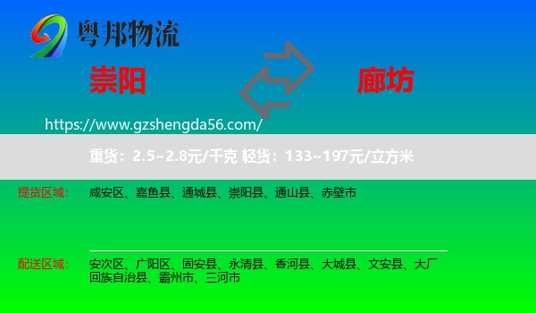 崇阳县到廊坊物流