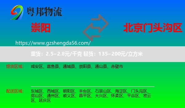 崇阳县到门头沟区物流