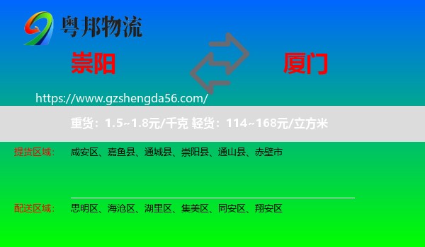 崇阳县到厦门物流
