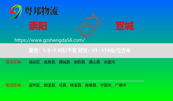 崇阳县到宣城物流