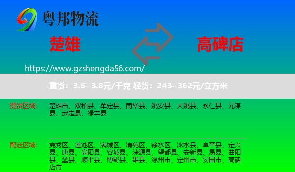 楚雄到高碑店市物流专线