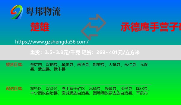 楚雄到鹰手营子矿区物流专线