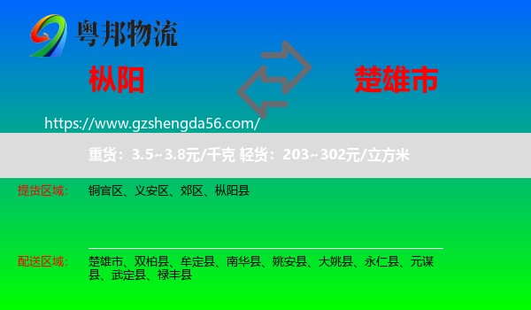 枞阳县到楚雄市物流专线