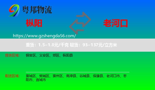 枞阳县到老河口市物流专线