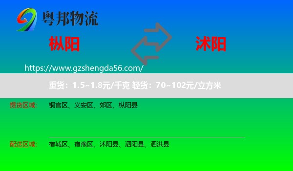 枞阳县到沭阳县物流专线