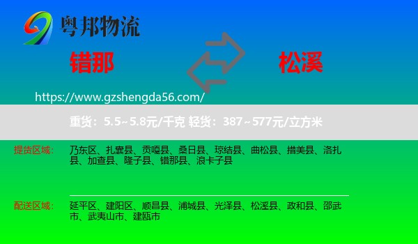 错那县到松溪县物流专线