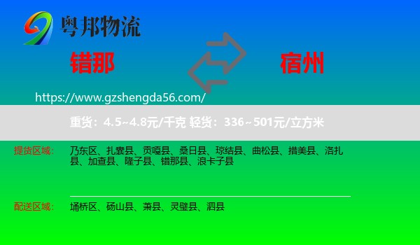 错那县到宿州物流专线