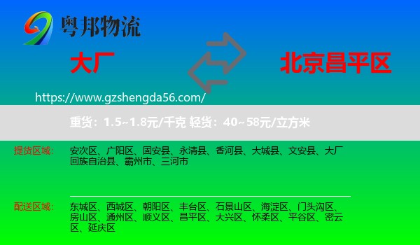 大厂回族自治县到昌平区物流专线