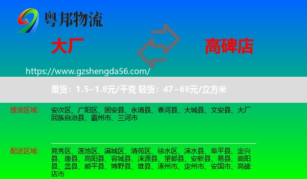大厂回族自治县到高碑店市物流专线