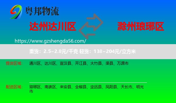 达川区到琅琊区物流专线