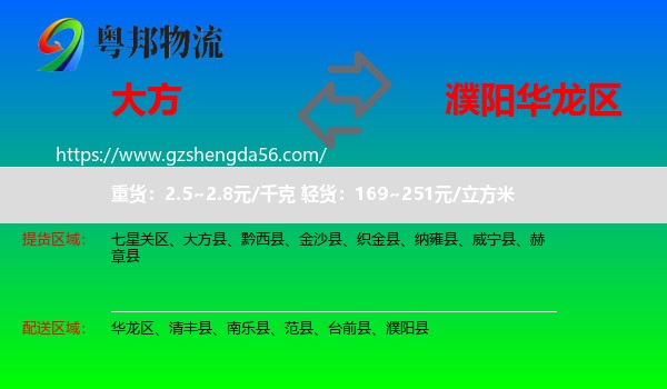 大方县到华龙区物流专线