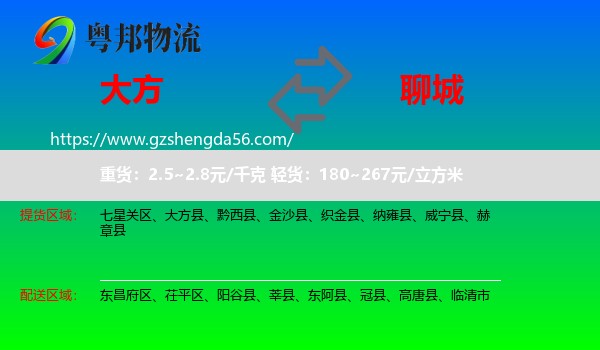 大方县到聊城物流专线