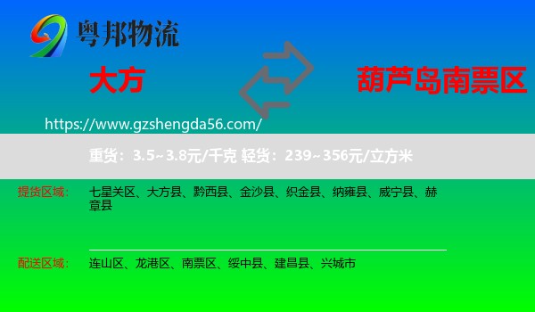 大方县到南票区物流专线