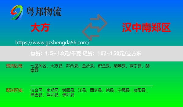 大方县到南郑区物流专线