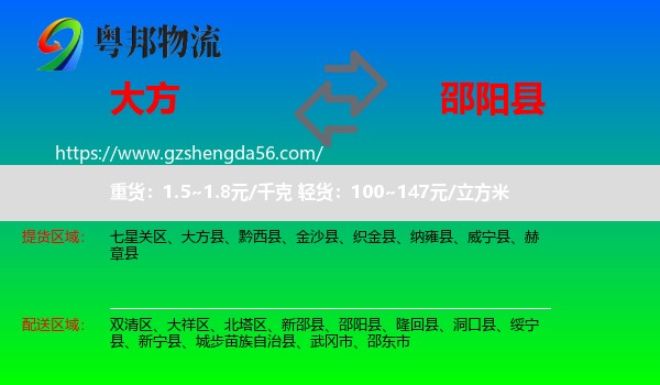 大方县到邵阳县物流专线