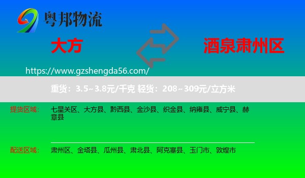 大方县到肃州区物流专线